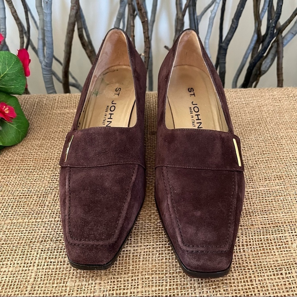 St. John Italian Brown Suede Heels Size 9 - Picture 2 of 12